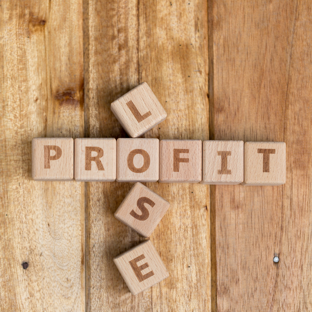 Profit and Lose using wooden bricks with letters on